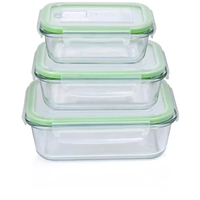 Image of alpina Food Storage Containers with Lids Glass 6 Piece Container Box Microwave, Freezer, Over and Dishwasher Safe 370, 640 1050 ml
