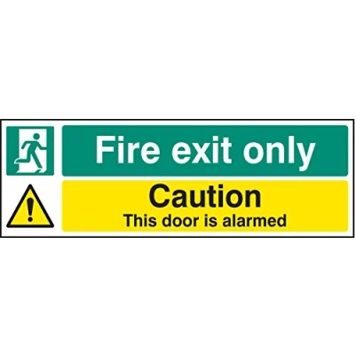 Image of exit Signs Fire only caution this door is alarmed Self Adhesive Vinyl