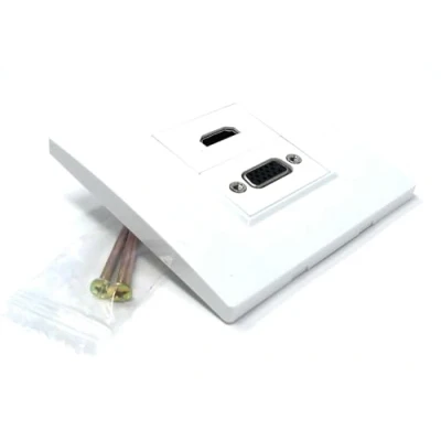 Image of HDMI &amp; VGA 15HD Multimedia Wall Plate Faceplate, Easy Connect, White, No Soldering Needed, 1 Gang