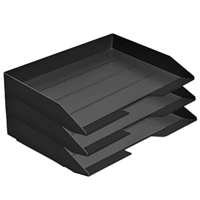 Image of Acrimet Stackable Letter Tray 3 Tier Side Load, Plastic, Desktop File Organizer (Black Color)