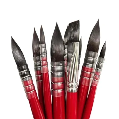 Image of tumuarta Watercolour Paint Brushes with Short Handle, Synthetic Squirrel Hair, №0 №8, 8 Round &amp; 1 Flat №7 9 PCs Art Supply Set for Watercolor and Acrylic, Ideal Artists Hobbyist.