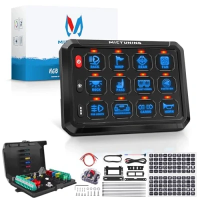Image of MICTUNING P1s RGB 5 Inch 12 Gang Switch Panel, High Power Level Brightness Multifunction Toggle Momentary Circuit Control Relay System Box for Truck RV Offroad Marine, Patent Pending