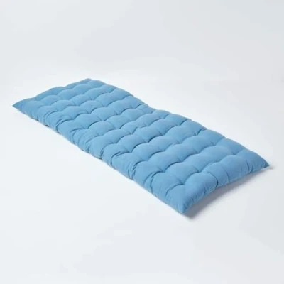 Image of HOMESCAPES Air Force Blue Garden Bench Cushion 2 Seater Seat Pad for Patio Furniture Kitchen or Dining Indoor &amp; Outdoor Use Comfortable 100% Cotton Modern Tufted Style Thick 108cm Wide