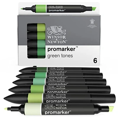 Image of Winsor &amp; Newton,6 Grüntöne 0290158 Professional Green Tones Marker Set, Meadow Green/Apple/Mint Green/Grass/Emerald/Holly