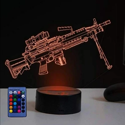 Image of HPBN8 Ltd 3D Machine Gun Night Light USB Powered Remote Control Decor Table Desk Lamps 7/16 Color Changing Lights LED Lamp Xmas Home Love Brithday Children Kids Gift