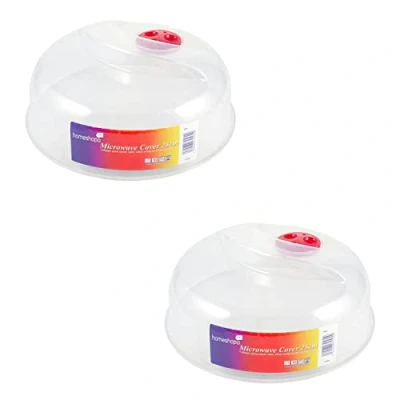 Image of Homeshopa Microwave Plate Cover, Splatter Guard Lid with Steam Vents, Plastic Transparent Ventilated Food Dish Cover Kitchen Cooking, BPA Free &amp; Dishwasher Safe, 25Cm (Pack of 2)