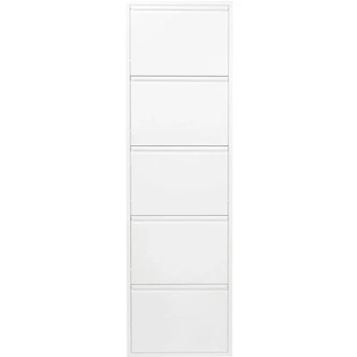 Image of Kare Design Shoe Container Caruso 5 White, Space Saving, Tipping Compartments, for 10 Pairs of Shoes, Storage Space, Hallway, Floor, Steel Powder Coated, 170x50x14 cm (H/W/D)