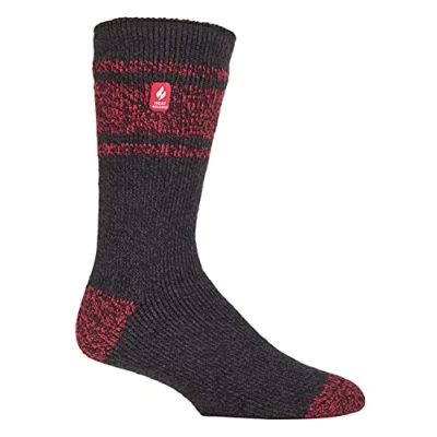 Image of HEAT HOLDERS Mens Extra Thick Thermal Socks for Winter Warm Fluffy Fleece Insulated Gifts Men (6 11, Charcoal/Red (Athens))