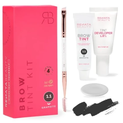 Image of RB RENATA BEAUTY Brow Tint Kit Eyebrow Set Dye with Color Tint, Cream Developer and Styling Brush Long Lasting Effect Up to 4 Weeks 30 Applications [Graphite]