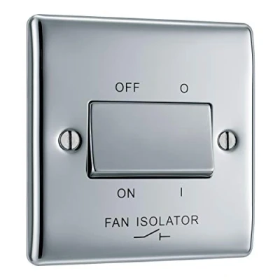 Image of British General NPC15 01 Polished Chrome 10AX Plate Switch Fan Isolator 3 Pole