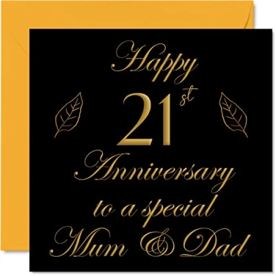 Image of Special 21st Anniversary Card for Dad Mum Parents &amp; Happy 21 Wedding Cards from Son Daughter Family, 145mm x Greeting Twenty First Anniversaries