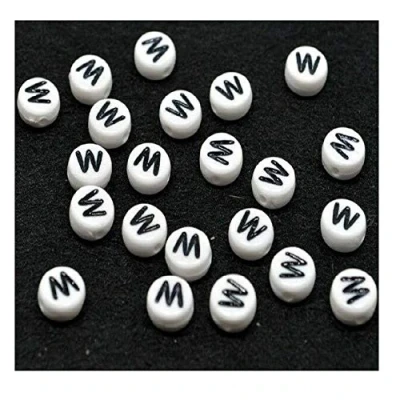 Image of Pack of 200 White Letter W Acrylic Single A Z Disc Alphabet Beads 7mm x 4mm