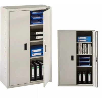 Image of Arebos Storage cabinet Office 140 x 90 40 2 doors with 3 height adjustable shelves cylinder lock Grey