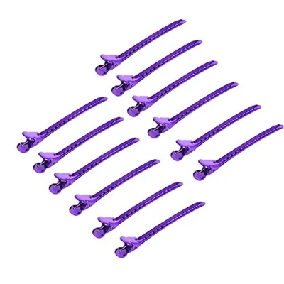 Image of Duckbill Clip, 12Pcs Sectioning Clip Barrette, Metal Purple Styling Hair Clips, Grip Clamps Salon Barber Hairdressing Tools,