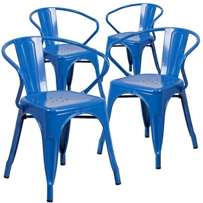 Image of Flash Furniture Metal Outdoor Chair with Arms, Blue, Set of 4