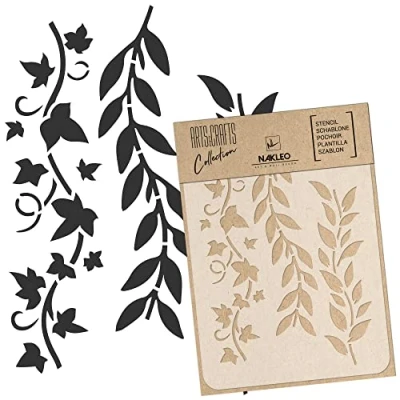 Image of NAKLEO DIY Reusable Plastic Stencil Leaves Mini Border Art Craft Wall Painting Pattern Template Scrapbooking Decoupage Fabric Furniture Wood (21x30cm / 8.3 x 11.7)