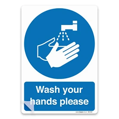 Image of PREMIUM LAMINATED Wash your hands please Sign, Self adhesive Vinyl Sticker, Mandatory Kitchen, Washroom Safety Signs (A4 297x210mm)