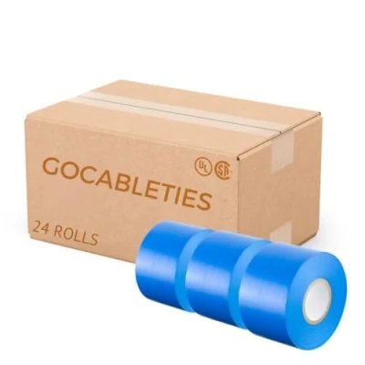 Image of Gocableties Blue Wide Electrical Tape, 50mm x 33m, 2&quot; Strong Self Adhesive PVC Insulation Tape for Insulating, Repairing and Protecting Wires, 24 Rolls