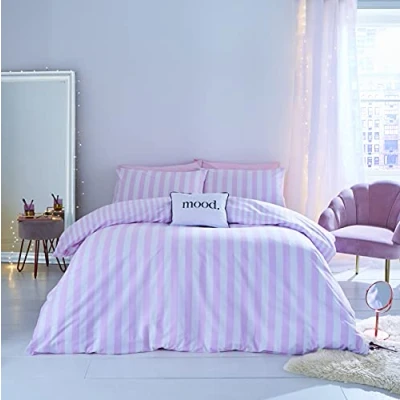 Image of Sassy B Bedding Stripe Tease Reversible King Duvet Cover Set with Pillowcases Pink