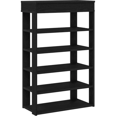 Image of vidaXL black shoe rack engineered wood organizer 60x30x98 cm sturdy practical storage for entryway/mudroom/hallway