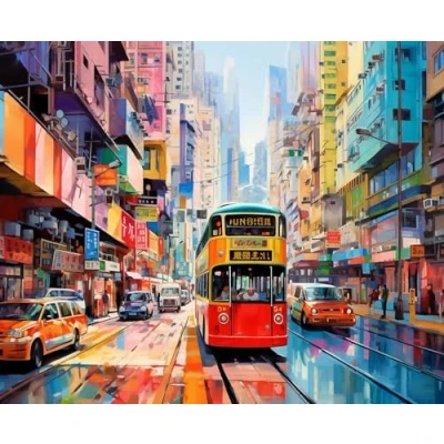 Image of PuPLUm DIY Paint by Numbers for Adults Hong Kong City Street Scene Painting Kit Wall Decor,40x50cm,Without Frame