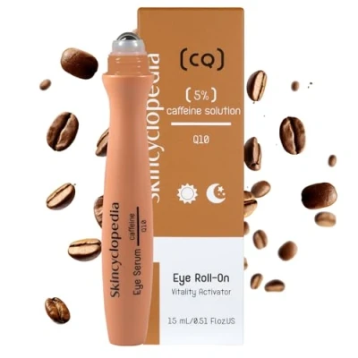 Image of Skincyclopedia 5% Caffeine Eye Roller for Dark Circles and Puffiness Anti Aging Serum Bags Remover with Caffeine, Coenzyme Q10, Hyaluronic Acid, Aloe Vera, Guarana, Green Tea, 15ml