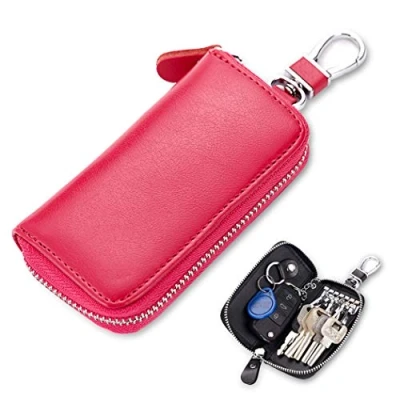 Image of iSuperb® Leather Key Case Card Holder Wallet Purse Pouch Bag Security with Hook Clip Wife Girlfriend Valentine&#039;s Gift 11x6x2.5cm (Rose)