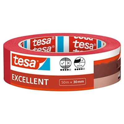 Image of tesa masking tape Excellent Painter&#039;s with thin paper backing for during painting work all paints, varnishes, and glazes indoor use 50 m x 30 mm