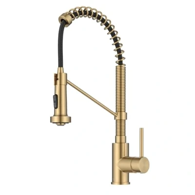 Image of KRAUS Bolden Commercial Style Pull Down Single Handle 18 Inch Kitchen Faucet in Brushed Brass