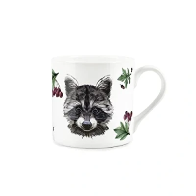 Image of Purely Home Sweet Raccoon Design Fine Bone China White Mug Coffee/Tea Present Gift with Autumnal Leaves