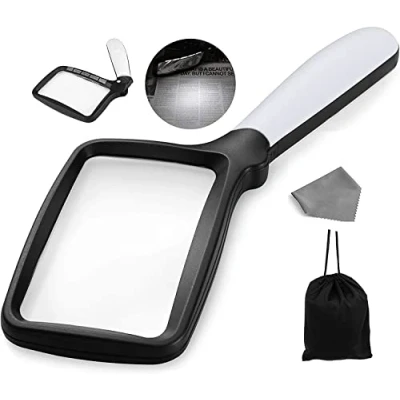 Image of Nazano Rectangular Magnifying Glass with Light Magnifier Large Foldable Handheld 5 LED, 2 Dimming Modes, 3X Reading for Seniors Low Vision Books Pages Magazines Newspapers Maps Jewelry