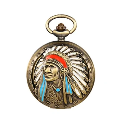 Image of JewelryWe Men Women Pocket Watch Classic Aborigin Pattern Quartz Ethnic Style Pendant Necklace Watches with Chain