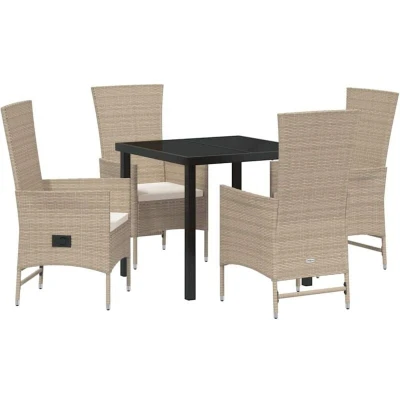 Image of vidaXL 5 Piece Garden Dining Set with Cushions Beige Poly Rattan