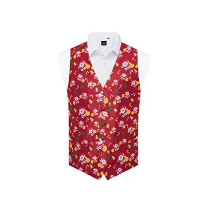 Image of Dobell Mens Red Happy Santa Claus Christmas Waistcoat Regular Fit 2XL (50 52in)