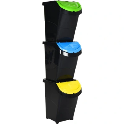 Image of vidaXL Stackable Waste Bins with Lids 3 pcs Black PP 120 L