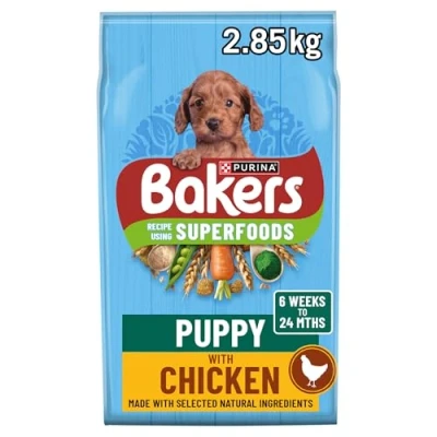 Image of Bakers Puppy Dry Dog Food Chicken and Veg 2.85kg, Pack of 4