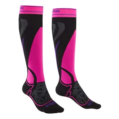 Image of Bridgedale Women&#039;s Midweight Ski Merino Endurance Socks, Black/Fluro, S