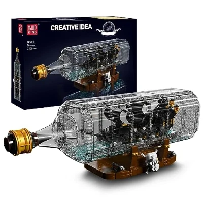 Image of Mould King 10065 Ship in Bottle Toys 2206 Parts Pirate Model for Ideas Black Pearl Sailing Large MOC Building Blocks Kits a Technique Clamp Kit