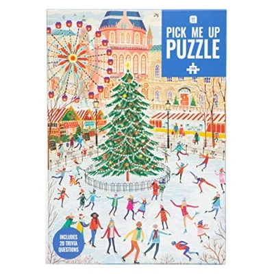 Image of Talking Tables Ice Skating 1000 Piece Christmas Puzzle for Adults Illustrated Winter Jigsaw with Xmas Tree and Market Scene Gift Her, Him