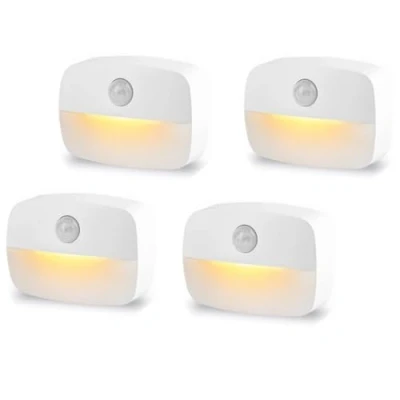 Image of SUJAHHUJIQ LED Motion Sensor Night Light, 4 Pack Stick on Lights, Battery Powered Auto/ON/Off Stair Lights Indoors for Toilet, Hallway, Closet, Kitchen, Children&#039;s Room