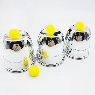 Image of SUMAG Magic Tricks Chop Cup Plastic Chrome Three Cups and Balls (Dia 7*H 7cm) Appearing Close Up Illusion Gimmick game