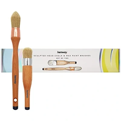 Image of Hemway Premium Handmade Sculpted Head Chalk, Lacquer &amp; Wax Paint Brushes for Furniture Painting, Detailing, Upcycling, Shabby Chic, Home Décor, Chalk Based Paints, Interior, Exterior Wood (Set of 2)