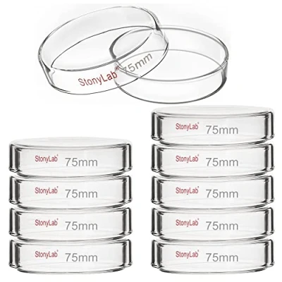 Image of stonylab 10pk Glass Petri Dishes, 75x15 mm Autoclavable Borosilicate Cell Culture Dishes with Clear Lid for Laboratory