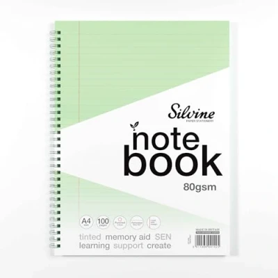 Image of Silvine A4 Green Paper Dyslexia Notebook Lined with Margin (100 Pages)