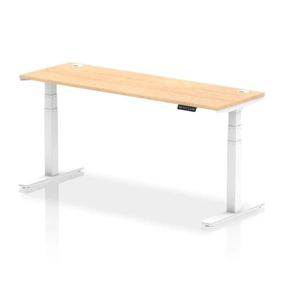 Image of Air 1800x600mm Height Adjustable Desk Maple Top Cable Ports White Leg
