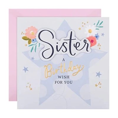Image of Hallmark Birthday Card for Sister Flowers and Star Design