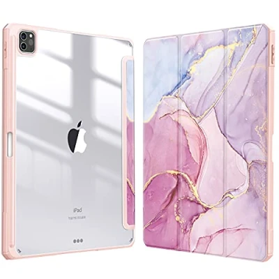 Image of FINTIE Hybrid Case Compatible with iPad Pro 12.9 inch (2022/2021/2020/2018, 6th/5th/4th/3rd Generation) Shockproof Clear Back Cover Pencil Holder, Auto Wake/Sleep, Glittering Marble