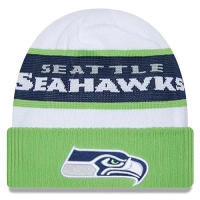 Image of New Era Unisex Adult NFL Official Team Color Primary Logo Cold Weather Sideline Tech Cuffed Knit Beanie Hat, Seattle Seahawks, One size