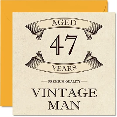 Image of Vintage 47th Birthday Cards for Men Aged 47 Years Fun Card Colleague Dad Husband Boyfriend Uncle Brother Friend, 145mm x Greeting Cards,