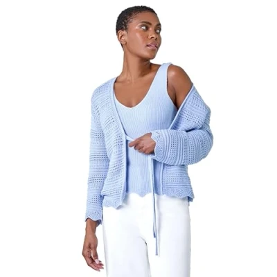 Image of Roman Womens Scalloped Edge V Neck Knit Vest Blue Size 18 UK